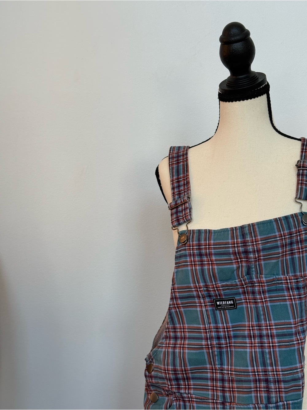 WILDFANG Plaid Overalls in Teal & Burgundy